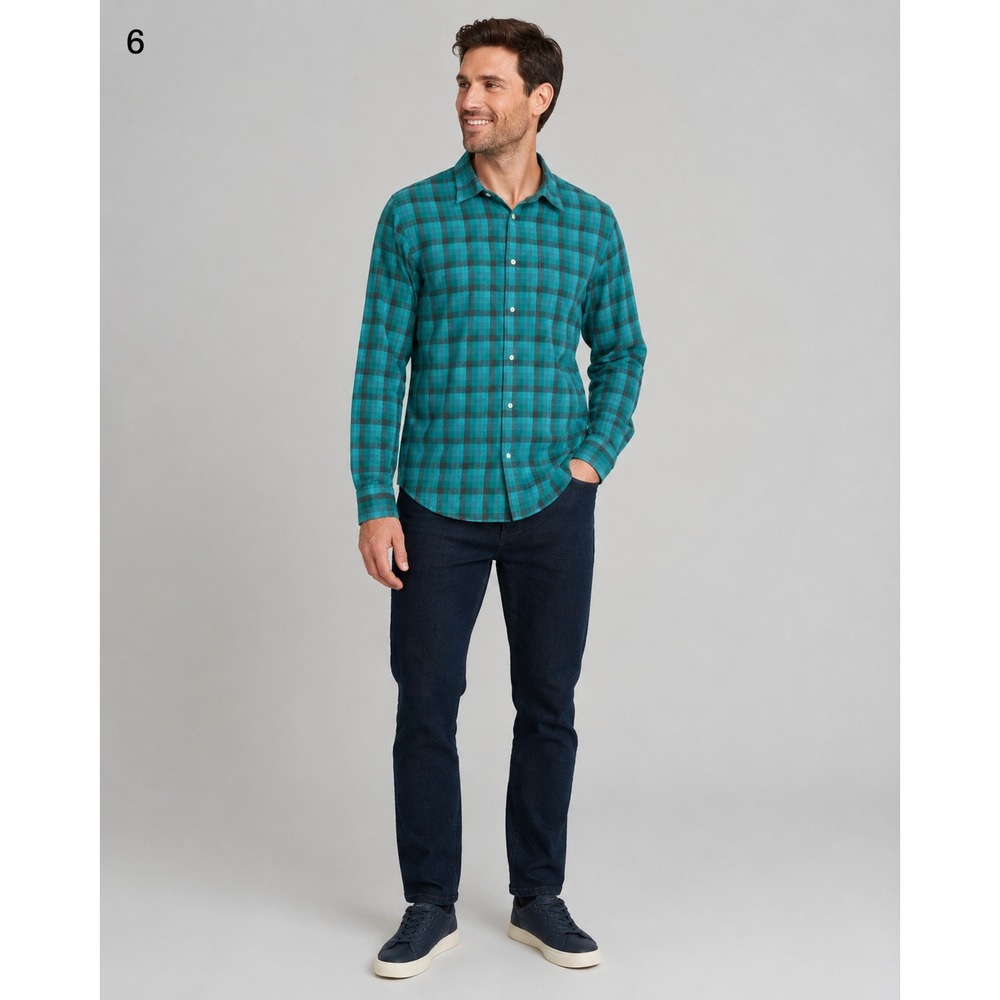 A|X Armani Exchange Button Shirt Mens Large Blue Green Plaid 100% Cotton